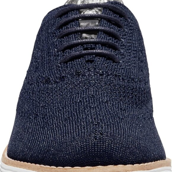 Womens Leather Wingtip Oxford Shoes Knit Blue 8 Cushioned Comfort - Picture 4 of 4